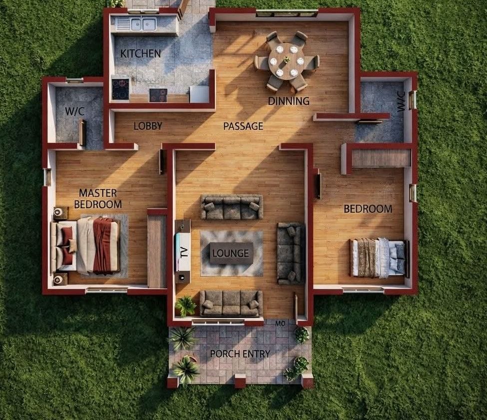 2-Bedroom 3D Layout — Architecture project by FAB INTERIORS Nairobi
