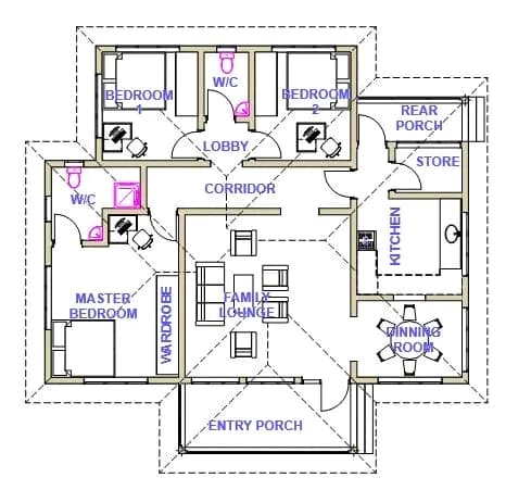3-Bedroom Bungalow 3D — Architecture project by FAB INTERIORS Nairobi